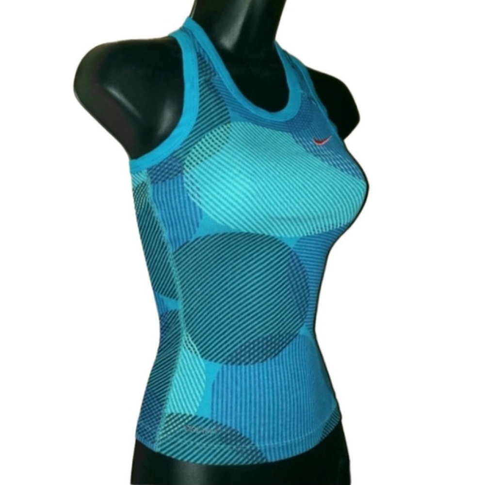 NIKE DRI-FIT Racerback Tank Top Turquise Blue Swirl Abstract Junior Size Small - Picture 3 of 12